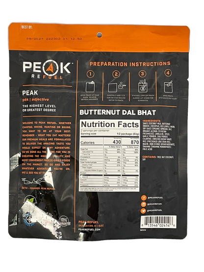 butternut dal bhat peak refuel nutrition facts