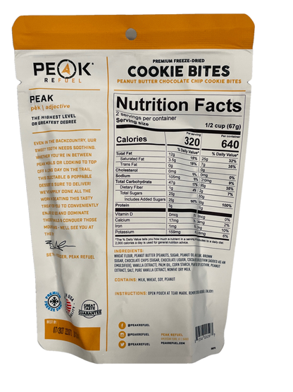 cookie bites peak refuel nutrition facts