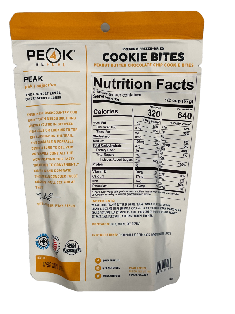 cookie bites peak refuel nutrition facts