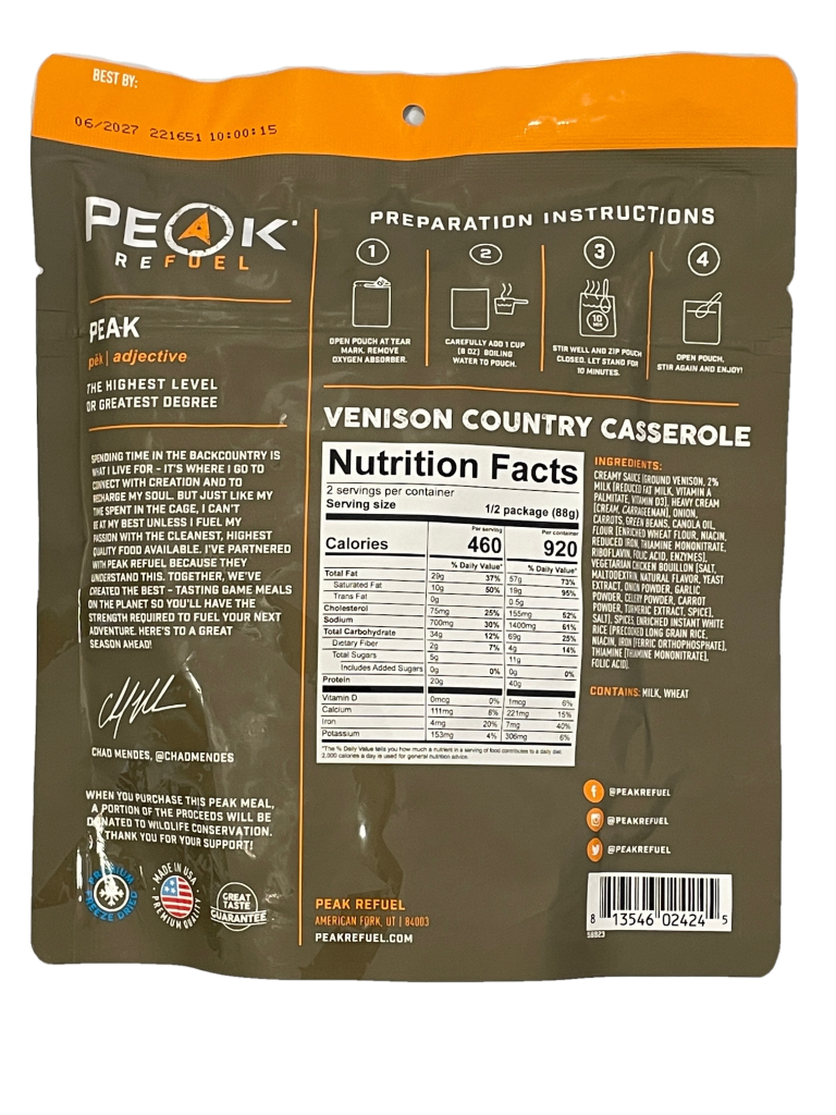 venison country casserole peak refuel nutrition facts